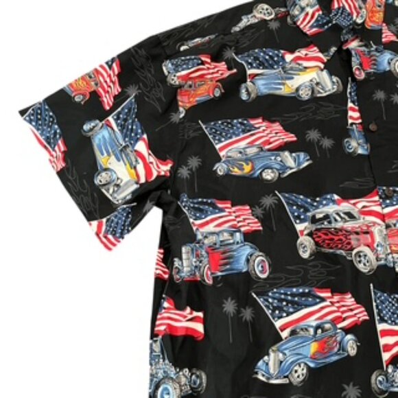 High Seas Trading Co. Patriotic Shirt Mens Size‎ 3XLT  Vintage Cars & Flag - Picture 3 of 14